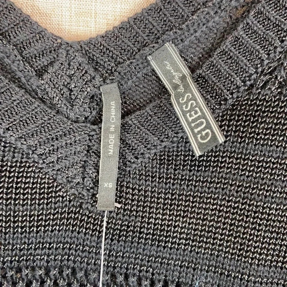 NWT Guess Black Open Knit Dolman Sleeve Top Size XS - Picture 8 of 9